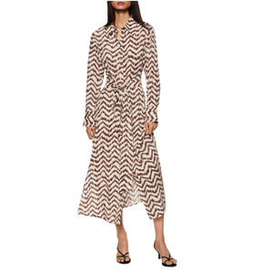 Mango Brown Print Belted Button Front Shirt Dress Size 4